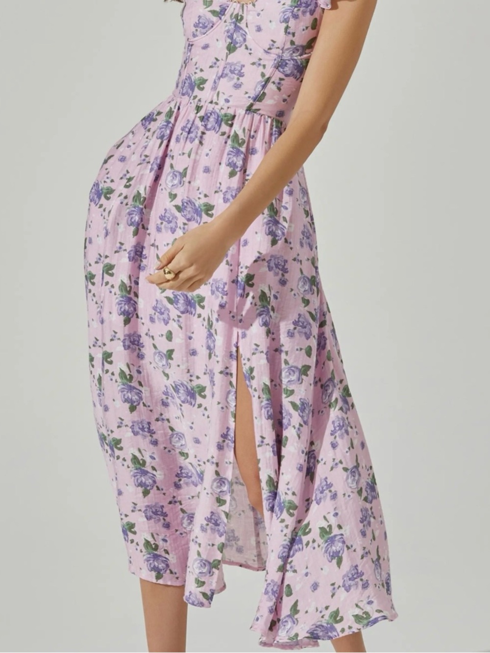 ASTR The Label Lilac Floral Midi Dress with Ruffle Straps - Picture 3 of 7